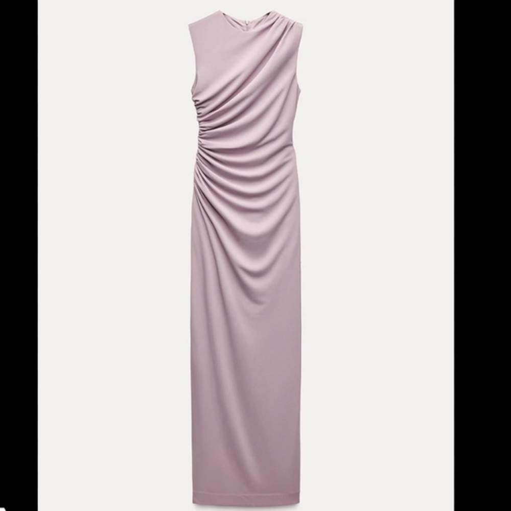 Zara Mauve Ruched Midi Dress